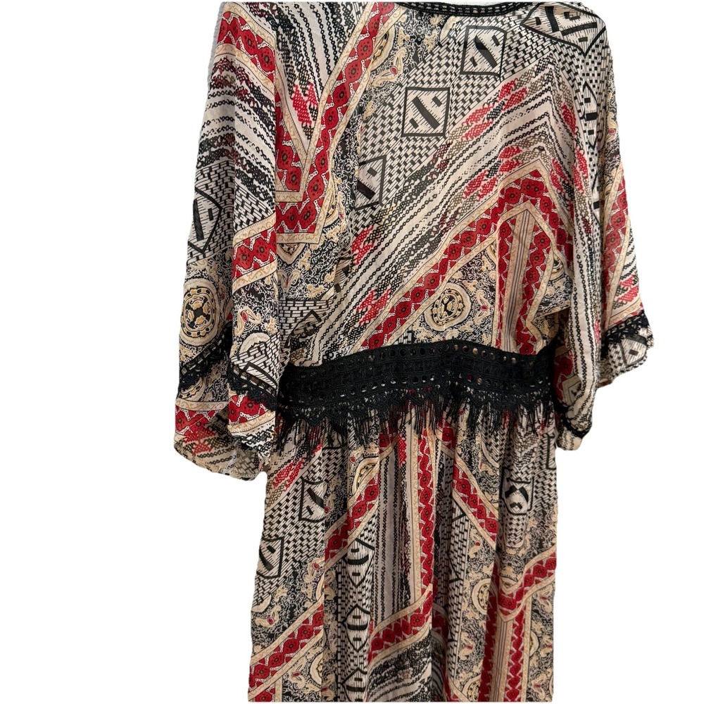 PAPARAZZI Womens Sz‎ M Indie Boho Open Front Tie Duster Flowy Western Festival - Picture 4 of 7